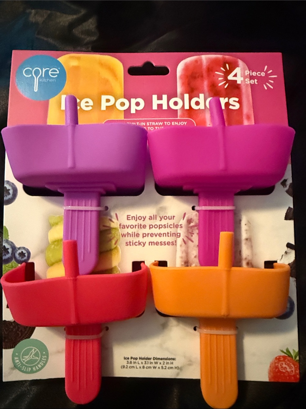 Core Kitchen Bright Popsicle Holders - 4 Pack (Pink, Purple, Red, Orange)